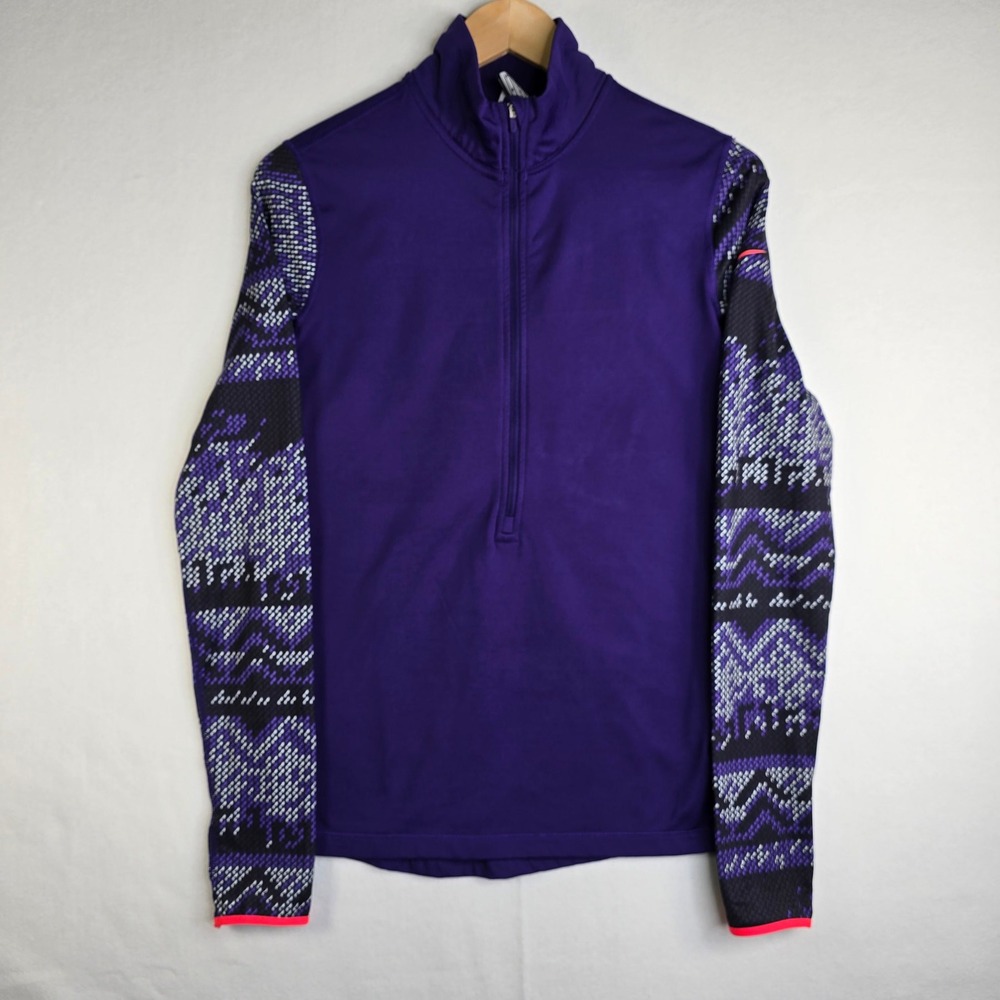 Nike Pro Dri-FIT Womens Medium Purple Quarter Zip Patterned Sleeve Athletic Top